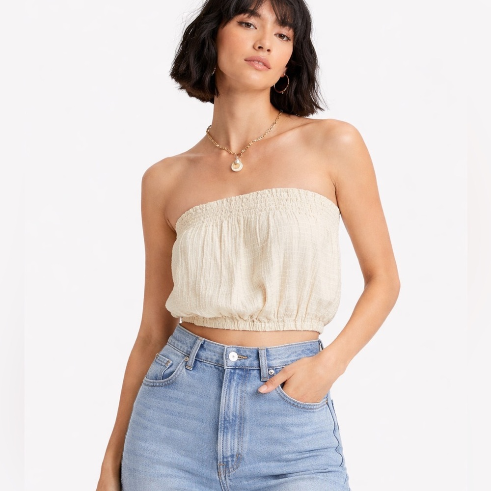 Universal Thread Smocked Gauze Tube Top - NWT Cream/Beige-Size: Medium